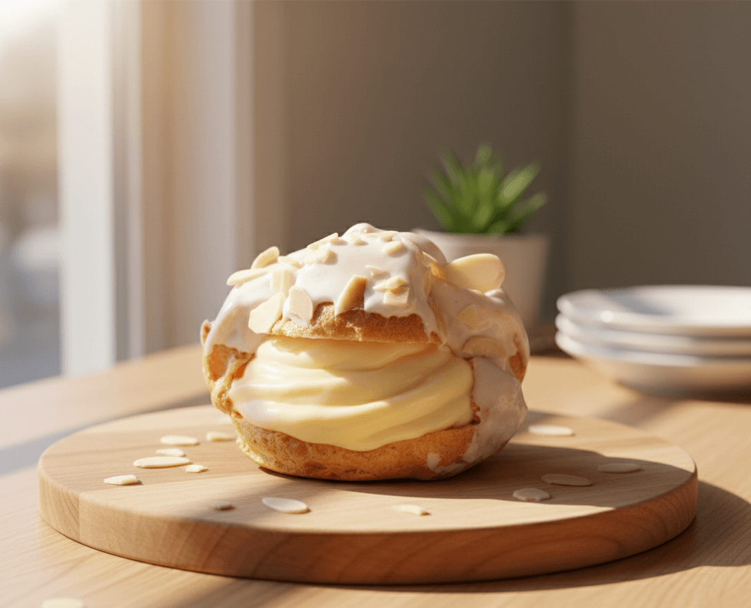 ALMOND WHITE ÉCLAIR PUFF CARAMEL